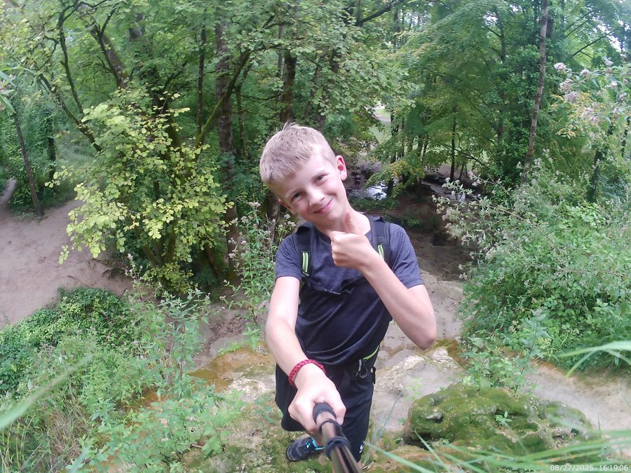 Felix out on an adventure in the woods